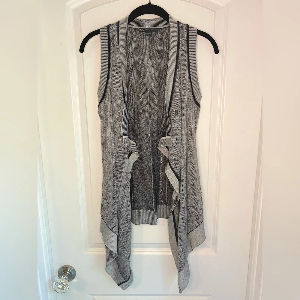 Armani Exchange Draped Sleeveless Knitted Cardigan Silver/Black Size S